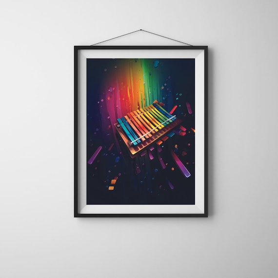 Colorful Xylophone Rainbow Glow Dark Background Musical Art Print