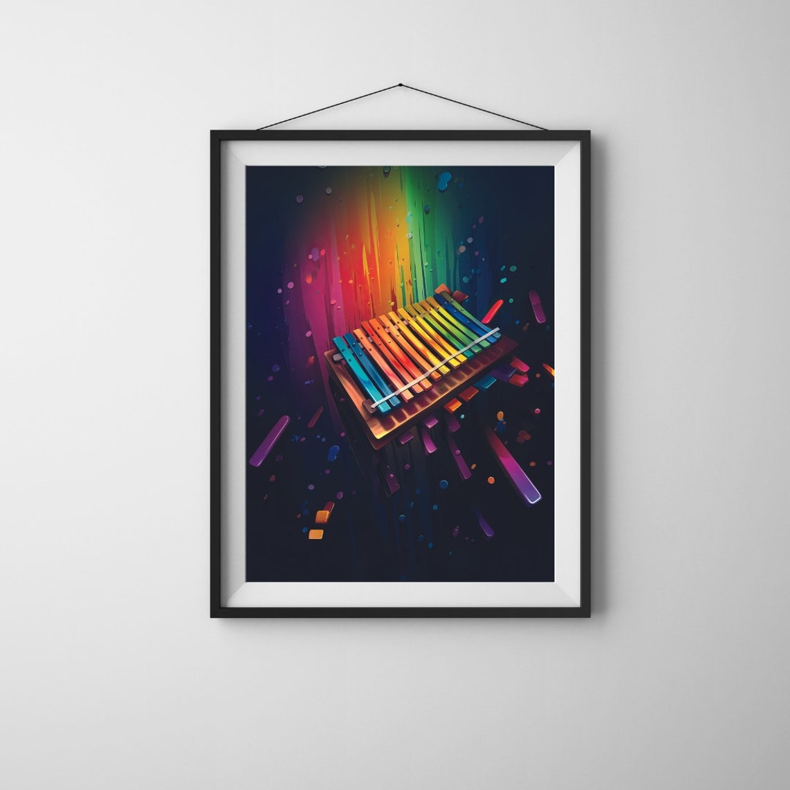 Colorful Xylophone Rainbow Glow Dark Background Musical Art Print