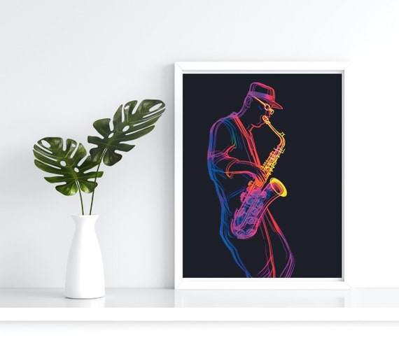 Colorful Saxophone Line Art Music Print Saxophonist Poster Room Decoration Musical Instruments
