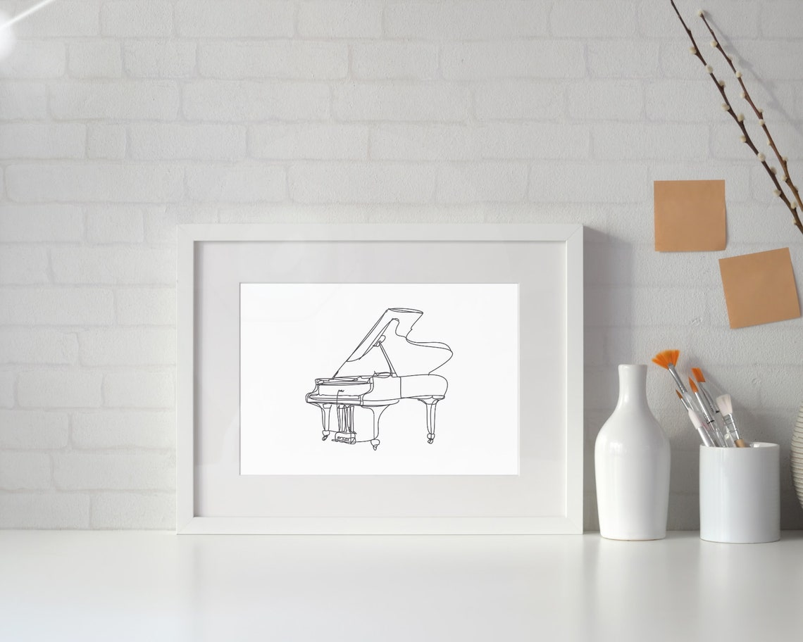 Piano Music One Line Art Drawing Wall Decor Poster Minimalist Grand Instrument Print