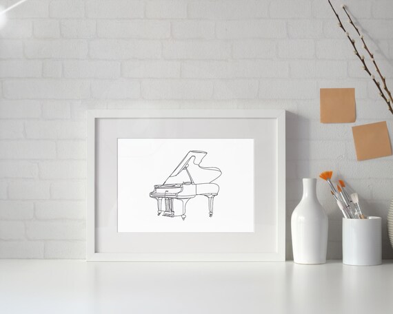 Elegant Grand Piano One Line Drawing Minimalist Music Art Poster