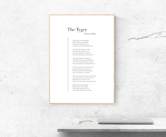 The Tyger by William Blake Full Poetry Text Classic Literature Wall Art