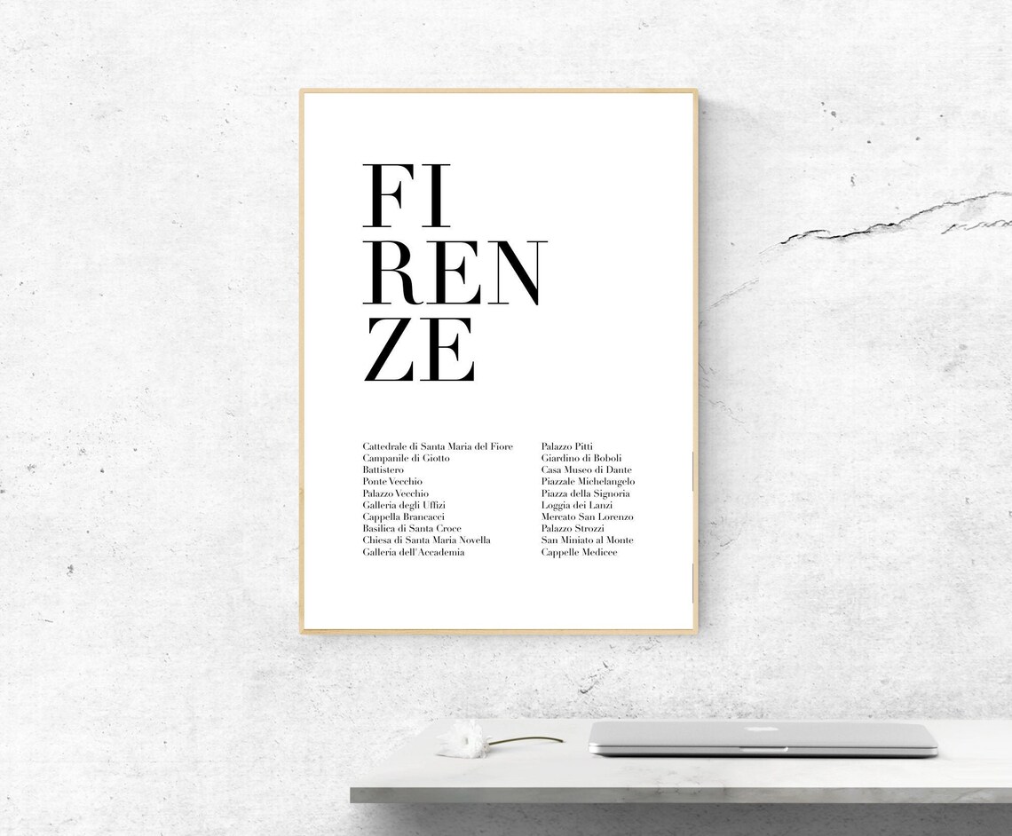 Florence Italy Landmarks List Minimalist Typography Wall Poster