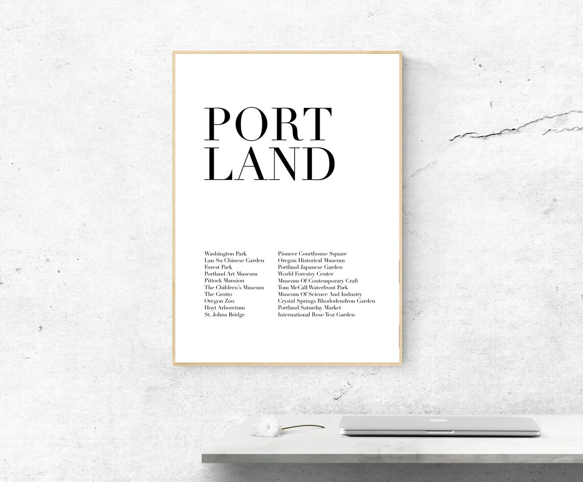 Portland Oregon Minimalist Typography Landmarks List Modern Art Poster