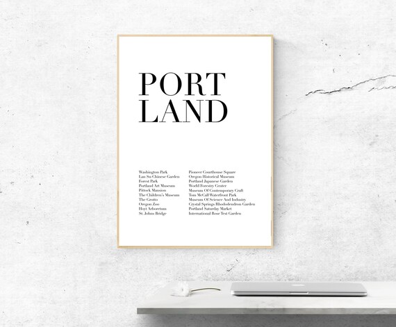Portland Oregon Minimalist Typography Landmarks List Modern Art Poster