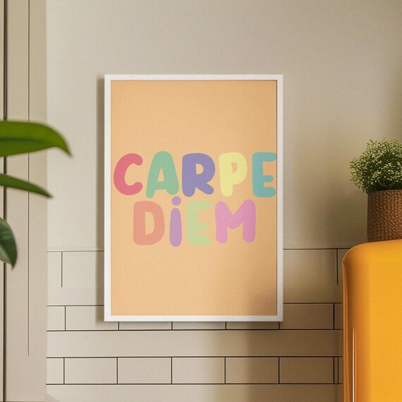 Carpe Diem Pastel Rainbow Bubble Letter Typography Art Print