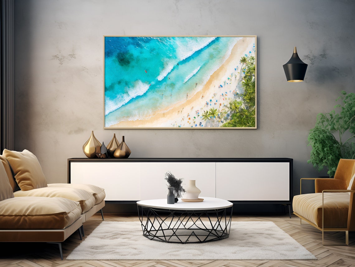 Tropical Beach Aerial Turquoise Waves Palm Trees Summer Poster - Image 2