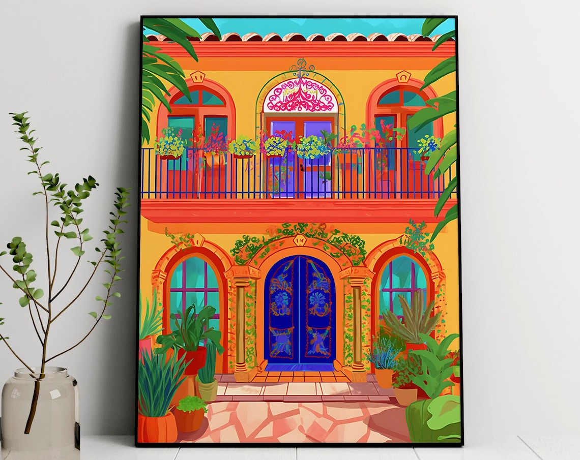 Mexico Traditional Courtyard Travel Poster