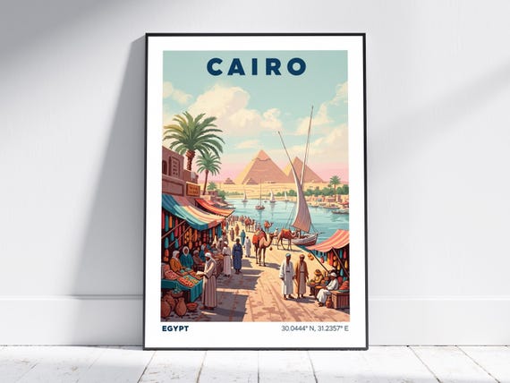 Cairo Egypt Travel Poster Vintage Wall Art Print Retro City Decor For Living Room Or Office Unique Gift Artwork