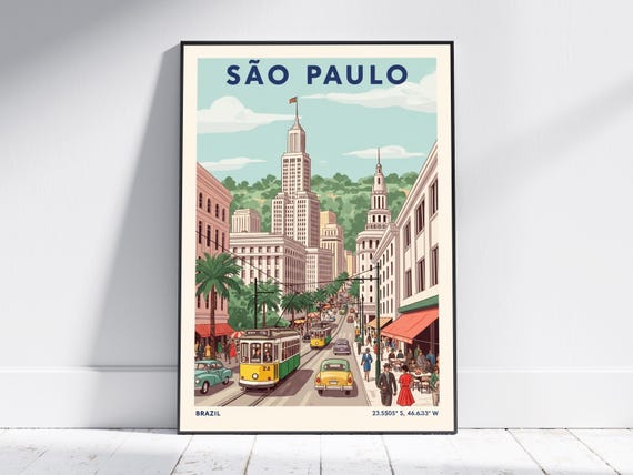 So Paulo Brazil Travel Poster Vintage Wall Art Print Modern Home Decor For Living Room Or Office Unique Gift