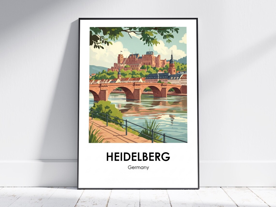Heidelberg Germany Old Bridge and Castle Vintage Travel Poster
