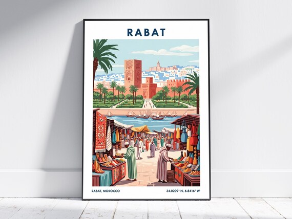 Rabat Morocco Vintage Market Citadel Retro Travel Art Poster