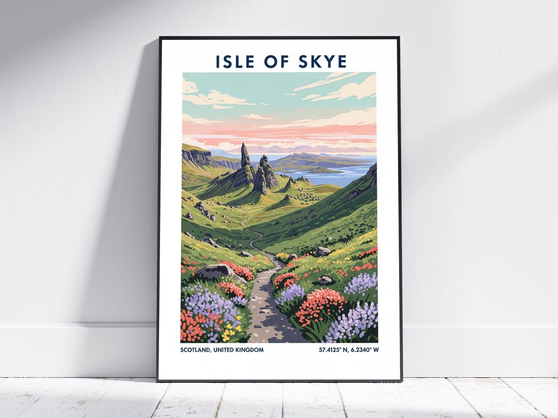 Isle of Skye Old Man of Storr Wildflower Meadow Travel Poster