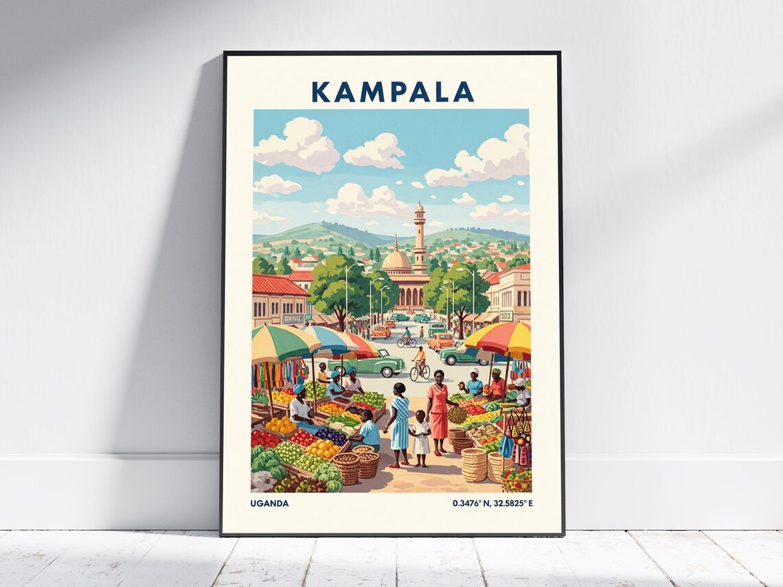 Kampala Uganda Vintage Market Mosque Retro Travel Poster Art