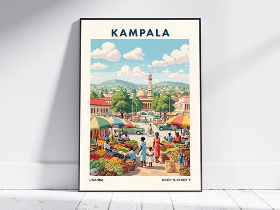 Kampala Uganda Travel Poster Vintage African Wall Art Print Retro City Decor For Living Room Or Office