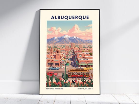 Albuquerque New Mexico Usa Travel Poster Vintage Wall Art Print Retro Home Decor For Living Room Or Office Unique