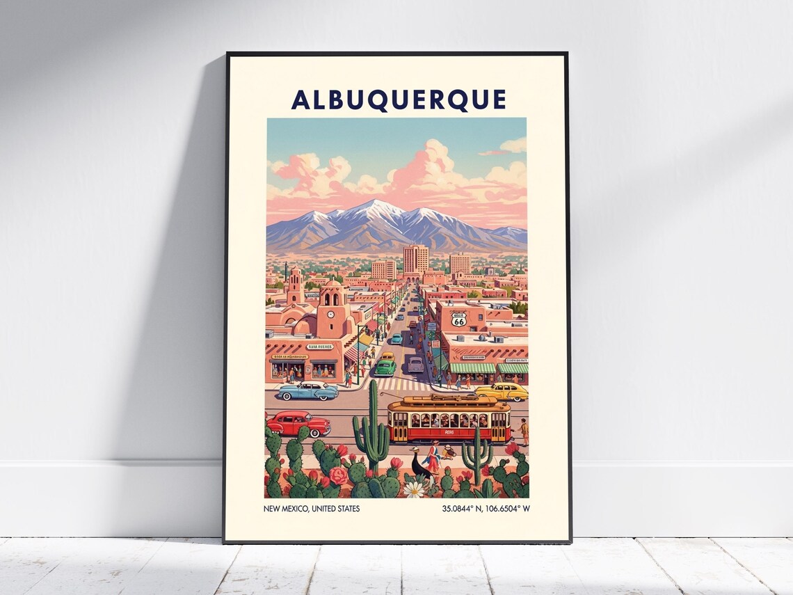 Albuquerque New Mexico Route 66 Streetcar Retro Travel Poster