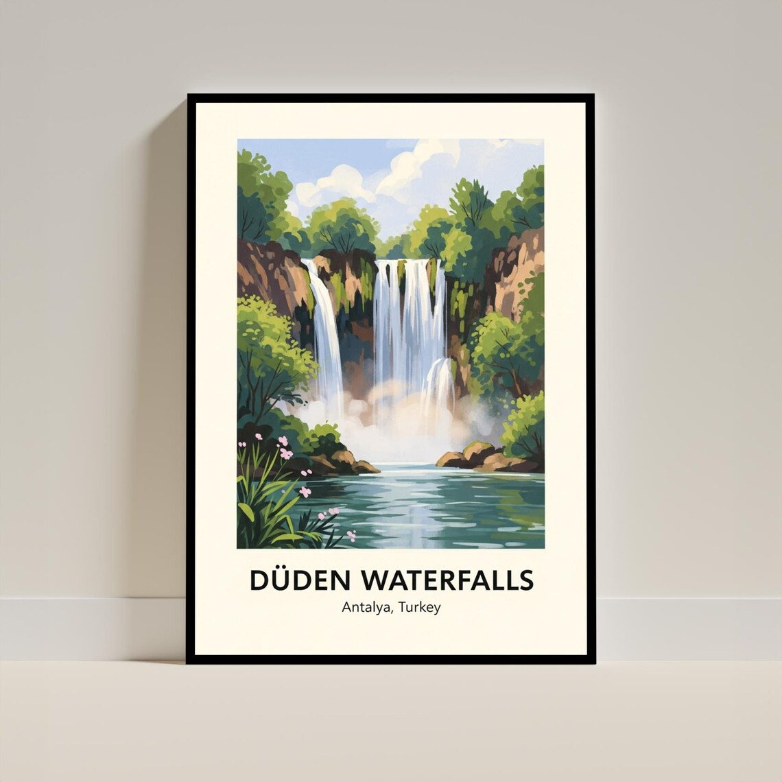 Duden Waterfalls Antalya Turkey Poster Lush Falls Vintage Travel Art