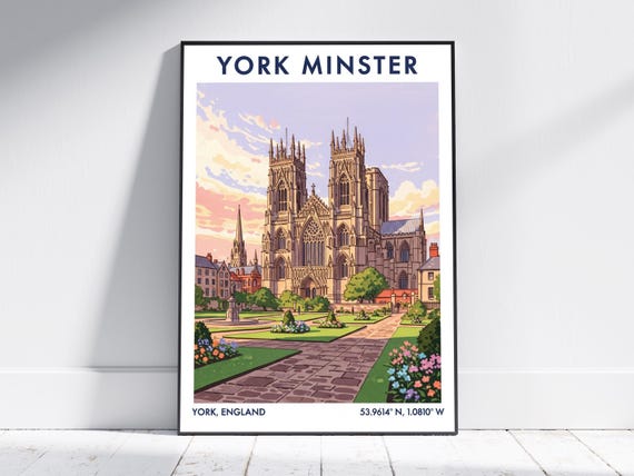 York Minster Travel Poster Vintage Wall Art Print Historic Cathedral Home Decor Gift For Living Room Or Office