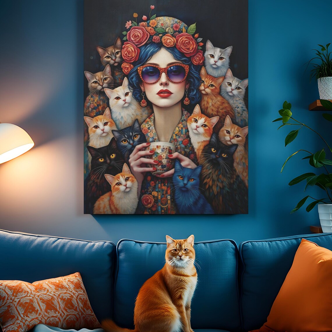 Whimsical Cat Mom Retro Floral Cat Lover Art Print