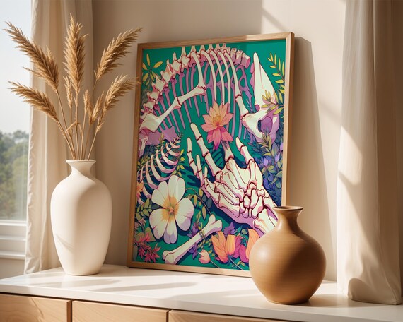 Botanical Skeleton Floral Anatomy Goth Bohemian Halloween Poster
