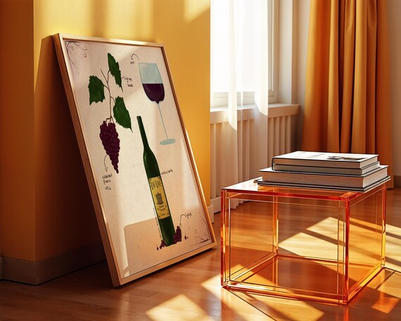 Grape to Glass Cabernet Sauvignon Educational Wine Illustration Poster