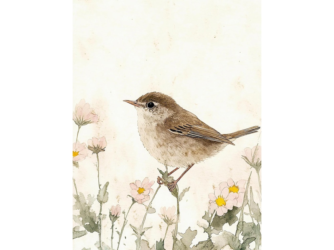 Wren Bird Watercolor Art Print, Kids Room Decor