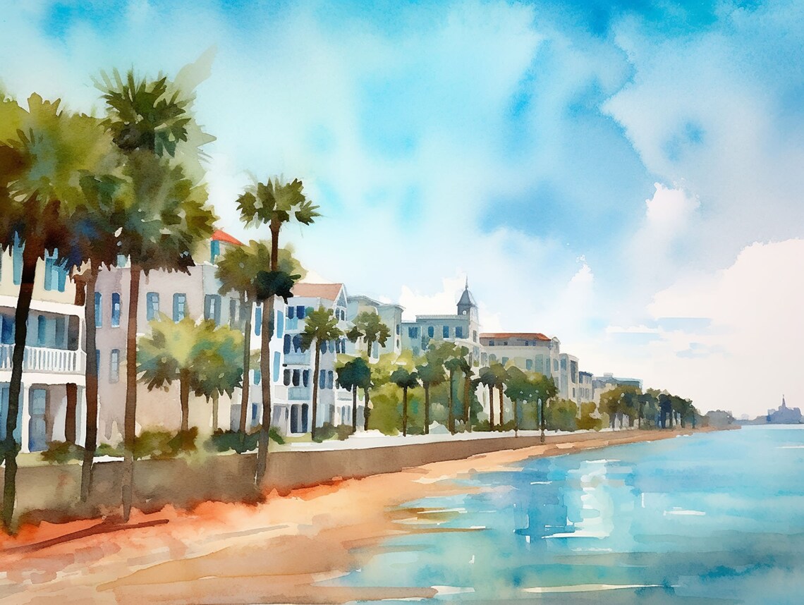 Charleston Beach Watercolor Art Print, South Carolina Coast