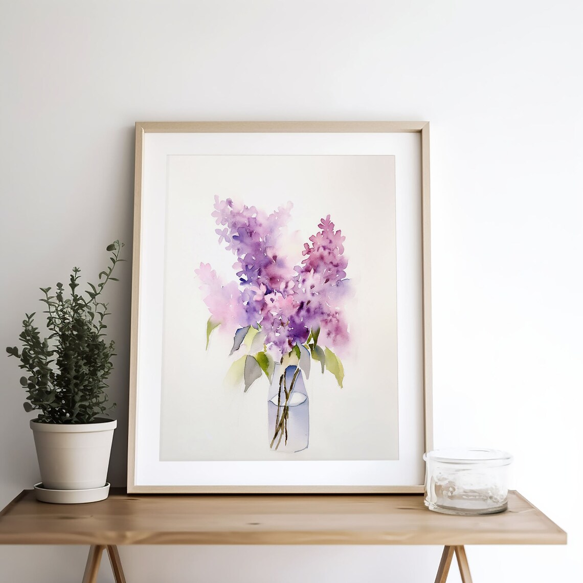 Purple Lilac Blossoms in Glass Vase Watercolor Floral Poster - Image 5