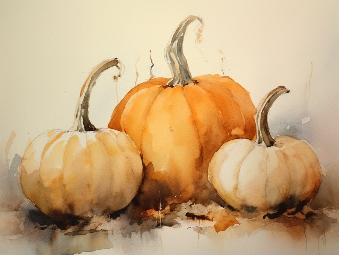 Pumpkin Watercolor Art Print, Farmhouse Autumn Decor