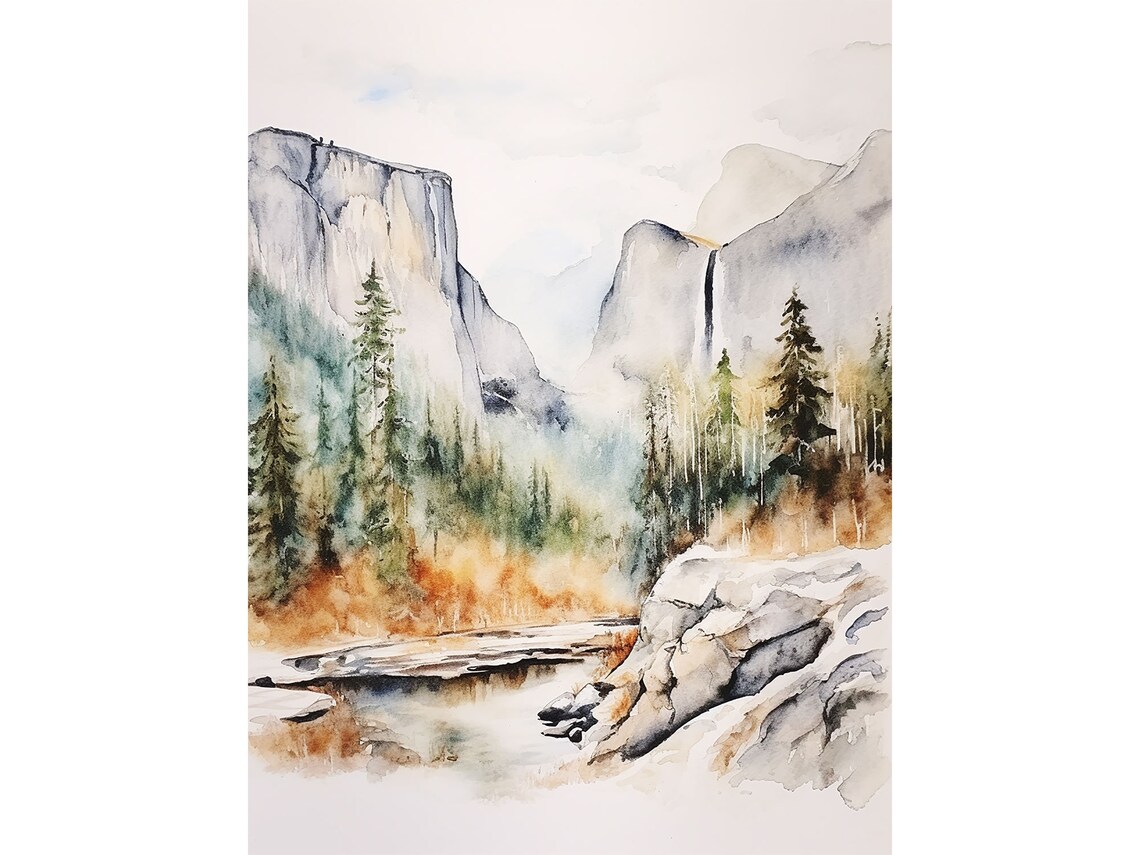 Yosemite Valley Watercolor Art Print, El Capitan