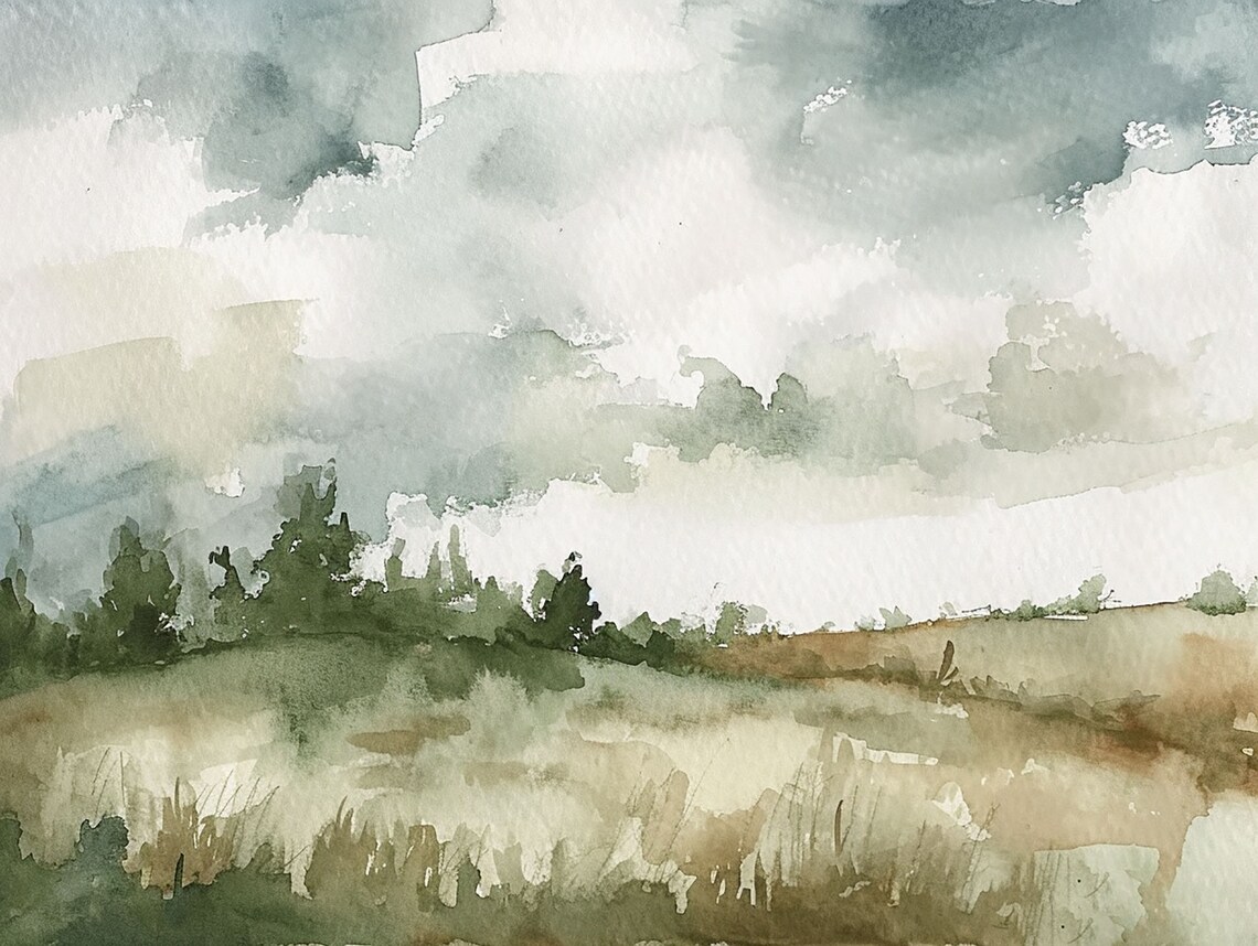 Countryside Painting Rustic Landscape Watercolor Art Print