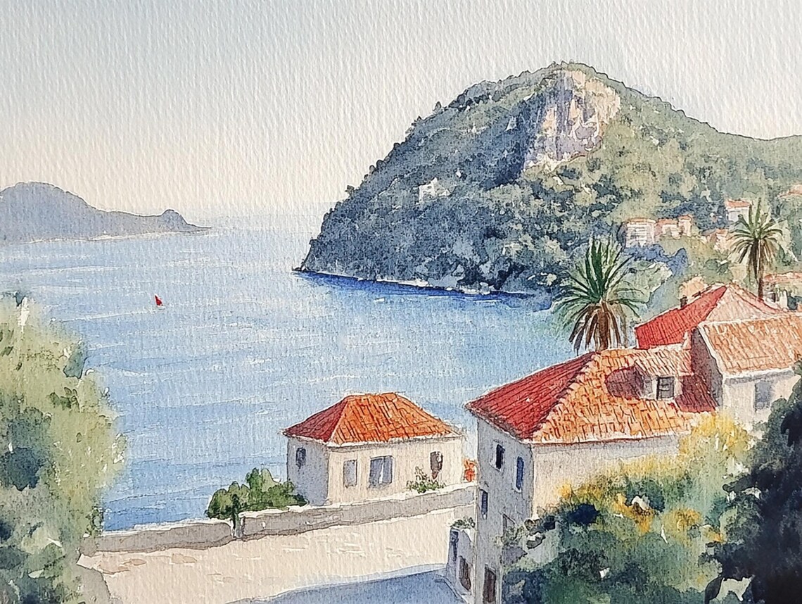 Montenegro Coastal Watercolor Art Print, Adriatic Sea