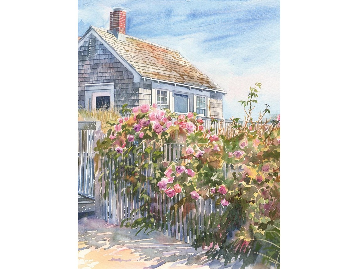Beach House Painting Cape Cod Watercolor Art Print