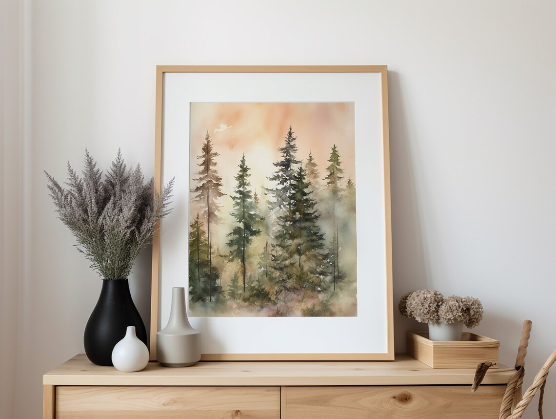 Pine Trees Watercolor Evergreen Landscape Art Print - Image 3