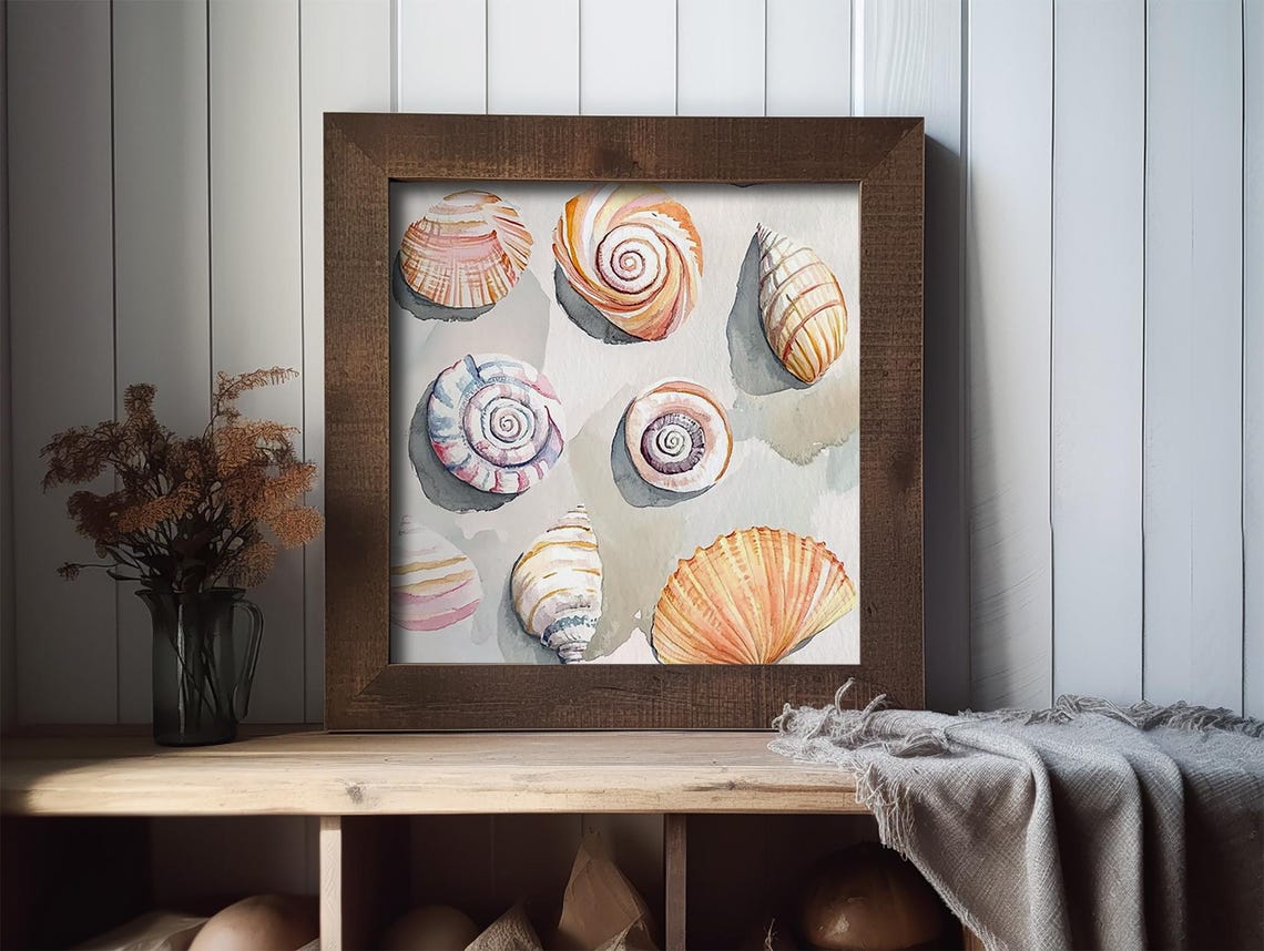 Pastel Seashells Spiral Shells Coastal Watercolor Beach Poster - Image 2