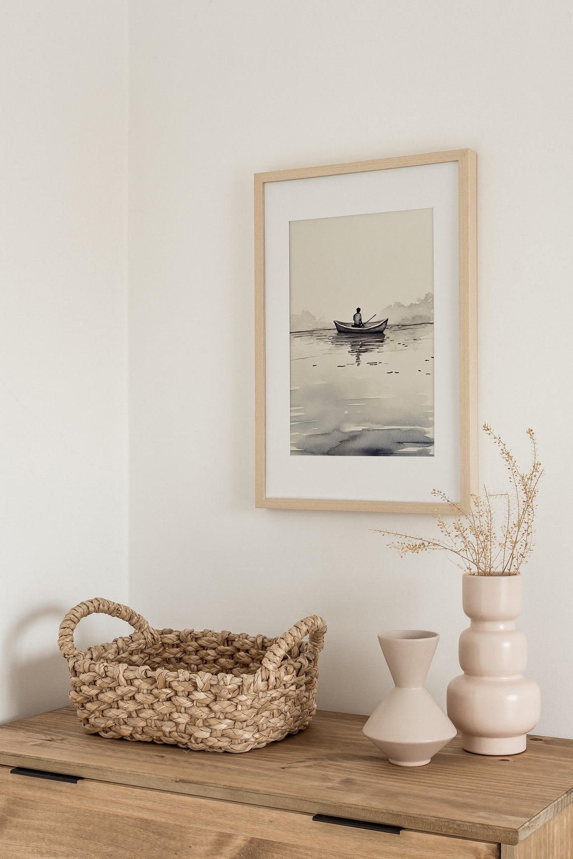 Fisherman Painting Watercolor Lake Superior Art Print Row Boat Wall Art Neutral Blue Poster Fishing Lake House Decor - Image 4