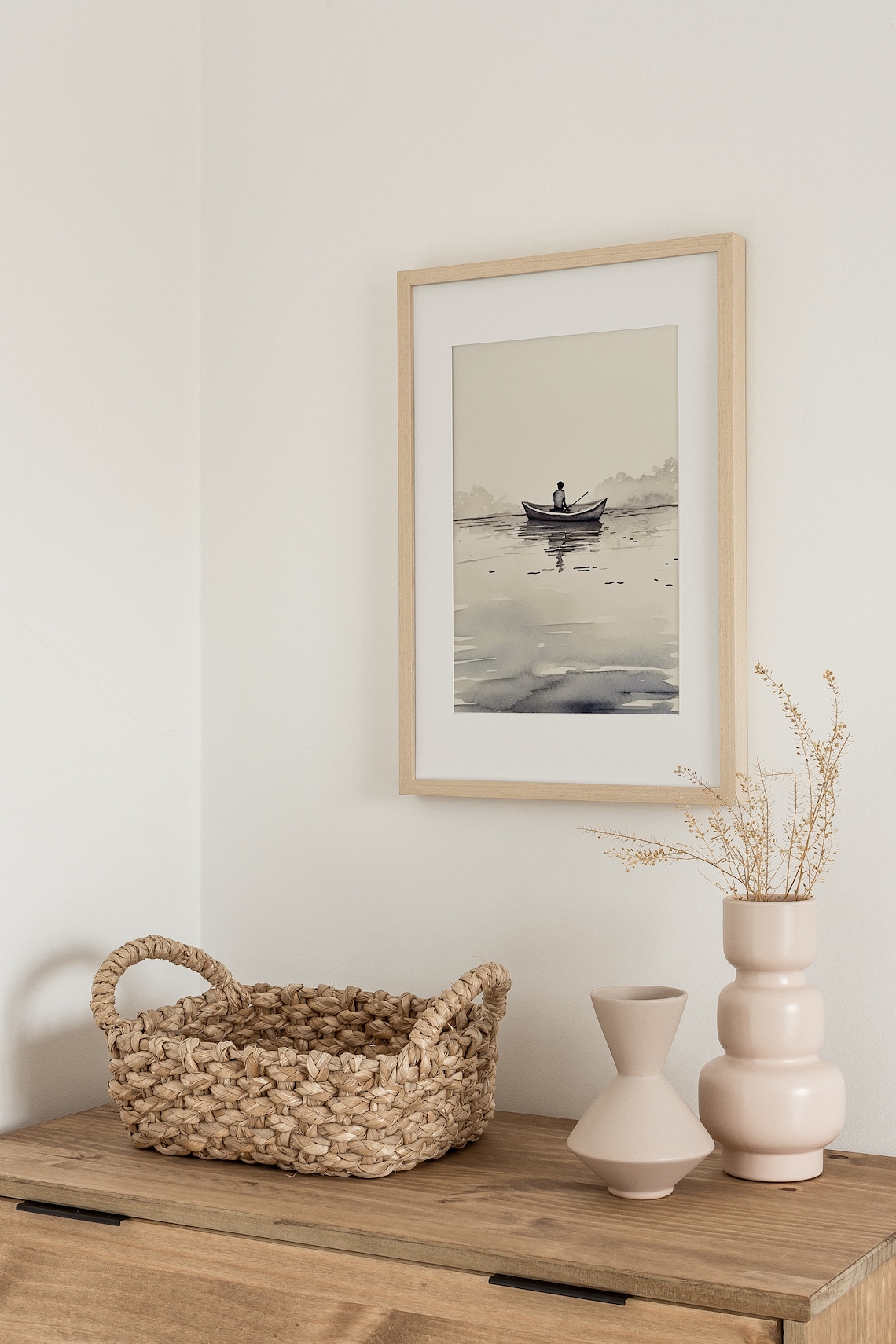 Lake Superior Fisherman Rowboat Ink Watercolor Minimalist Poster - Image 4