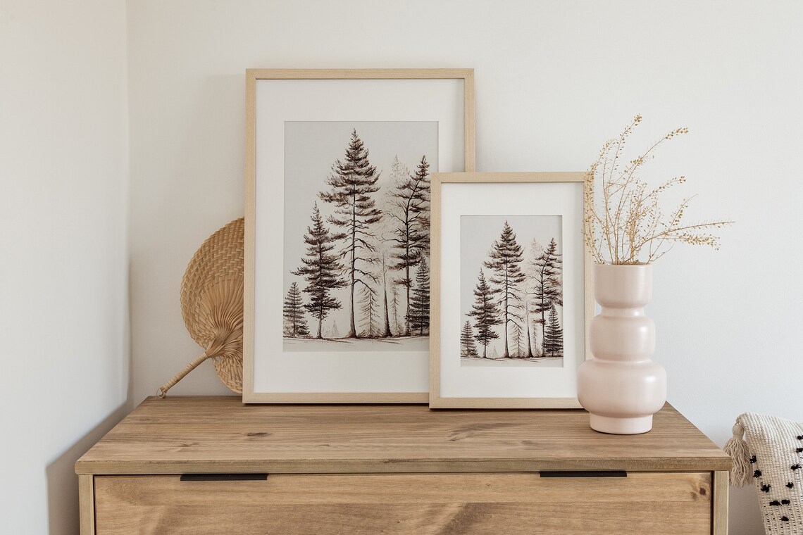 Pine Trees Watercolor Art Print, Lake House Decor - Image 3