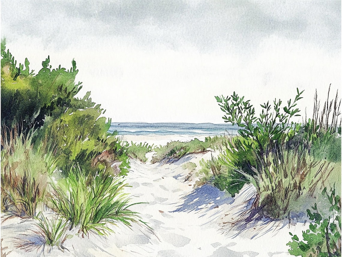 Coastal Dunes Watercolor Art Print, South Carolina