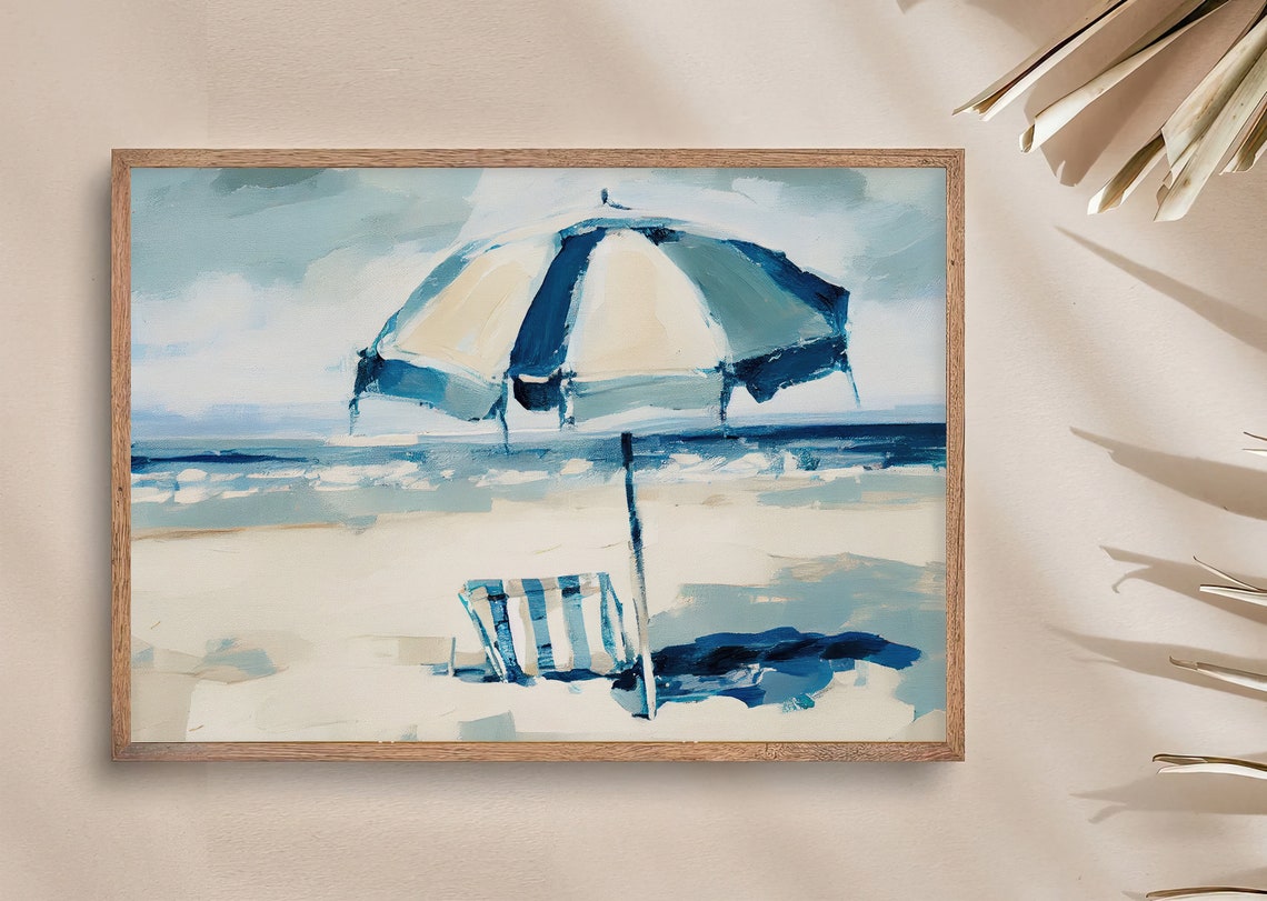 Santa Monica Beach Umbrella Chair Coastal Sea Watercolor Poster - Image 3