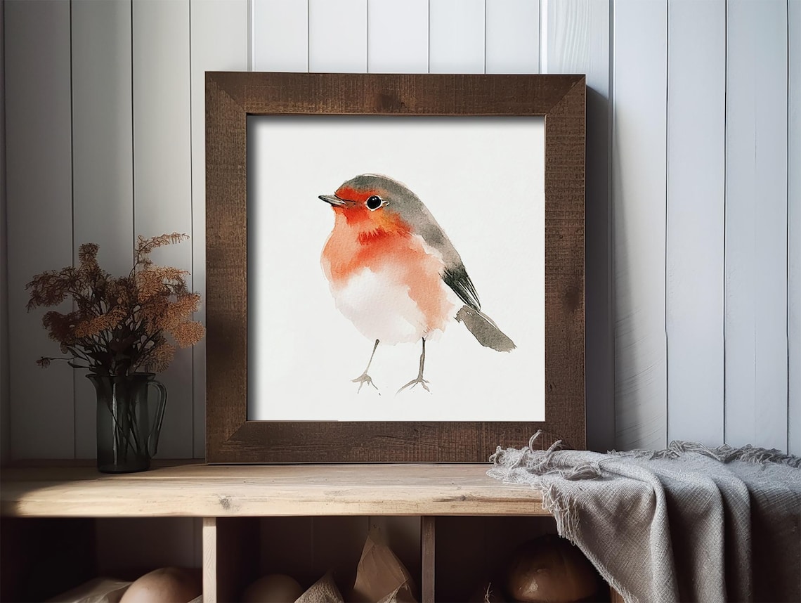 Robin Bird Minimalist Art Print, Rustic Wall Decor - Image 2