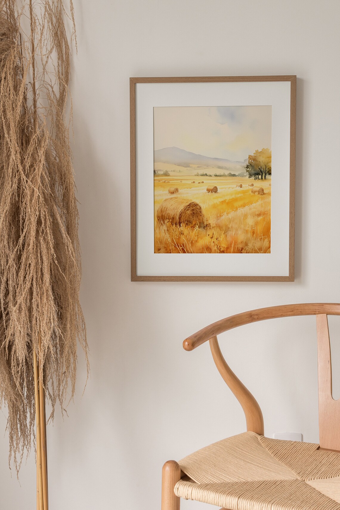 Haystacks Watercolor Painting, Farmhouse Landscape Art Print - Image 3
