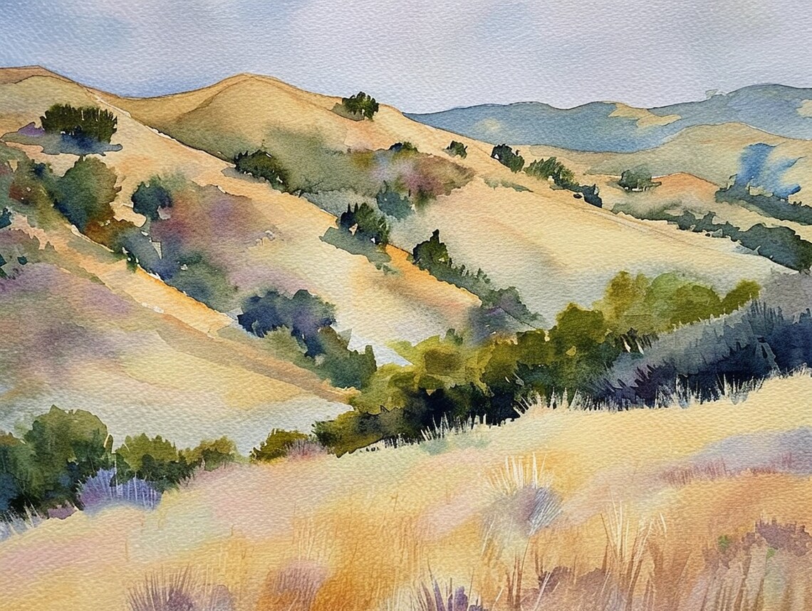 California Hills, San Luis Obispo Watercolor Art Print