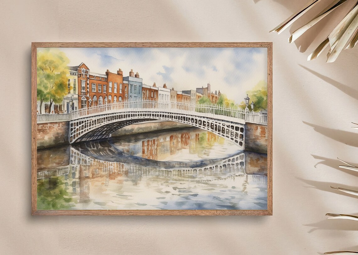 Hapenny Bridge Watercolor Art Print, Dublin Cityscape - Image 4