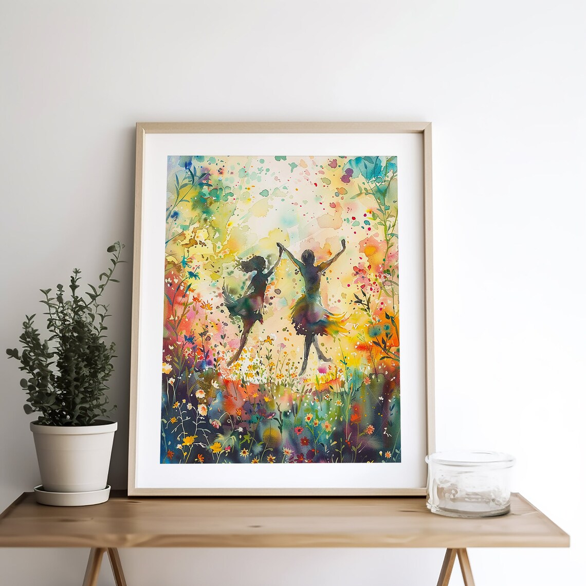 Two Sisters Watercolor Art Print, Wildflower Field - Image 5
