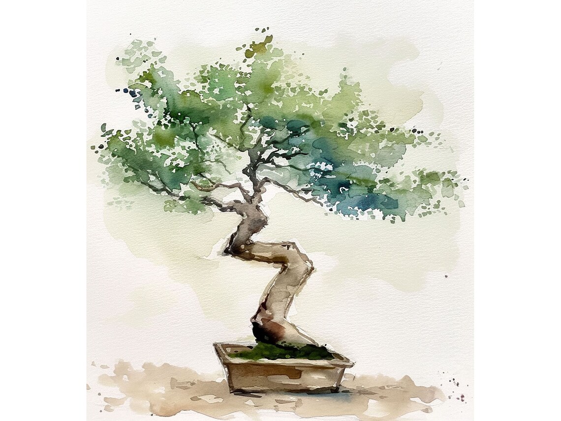 Bonsai Tree Watercolor Art Print, Botanical Wall Art