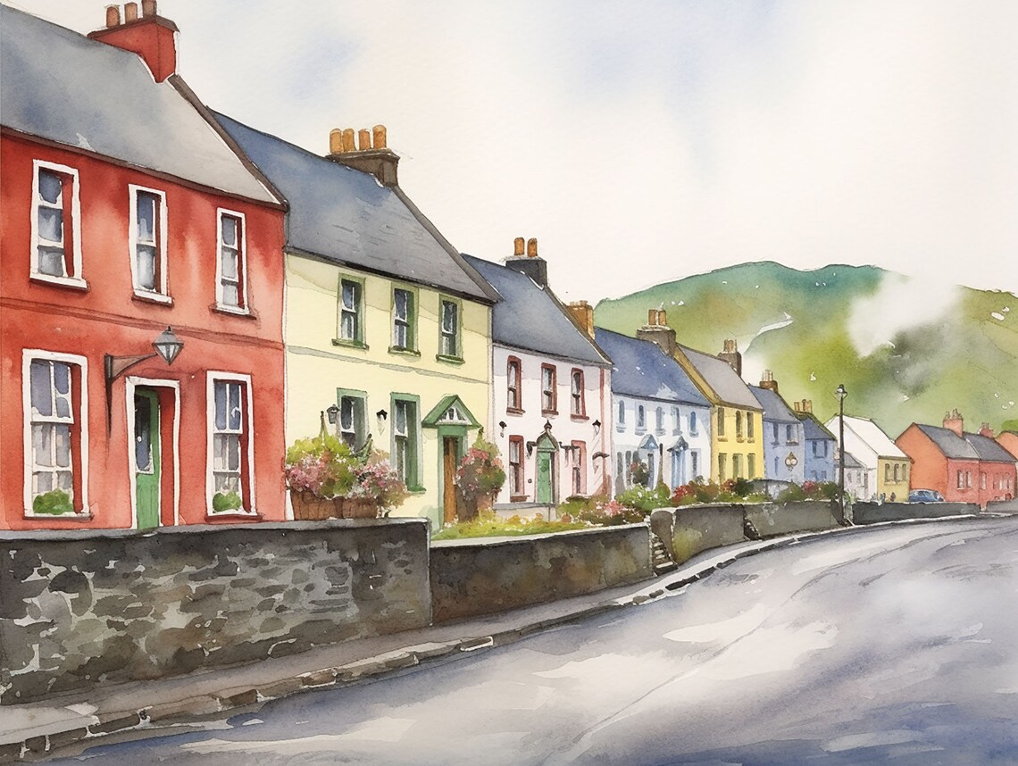 Dingle, Ireland Watercolor Cityscape Art Print