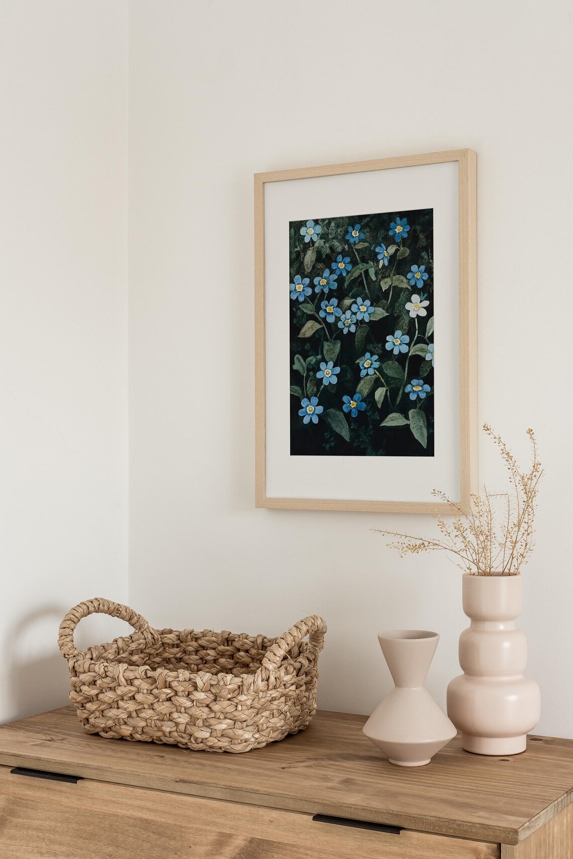 Forget Me Nots Blue Wildflower Watercolor Night Garden Poster - Image 3