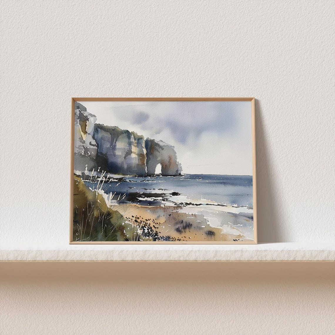 Coastal Cliffs with Natural Sea Arch Ocean Watercolor Poster - Image 2